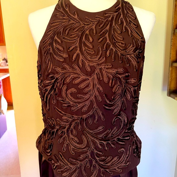 Elegant Cache Chocolate Brown Silky Wide Leg Pant & Embroidered Top 🤎